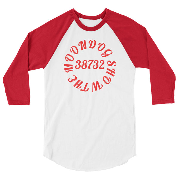 White and Red 3/4 sleeve raglan shirt (Red design)