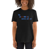 Black Short-Sleeve Unisex T-Shirt (Light blue and red hearts)