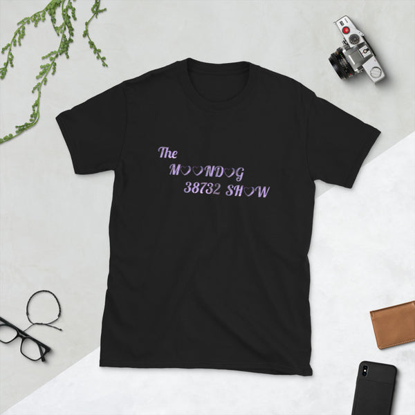 Black Short-Sleeve Unisex T-Shirt (Purple hearts)