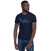 Navy Short-Sleeve Unisex T-Shirt (Light blue and red hearts)