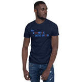 Navy Short-Sleeve Unisex T-Shirt (Light blue and red hearts)