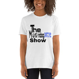 White Short-Sleeve Unisex T-Shirt (Black and Blue 2 Howls Design)