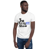 White Short-Sleeve Unisex T-Shirt (Black and Blue 2 Howls Design)