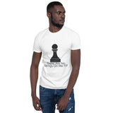 White Short-Sleeve Unisex T-Shirt (Black No Strings Design)