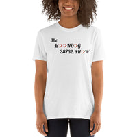 White Short-Sleeve Unisex T-Shirt (Black red hearts)