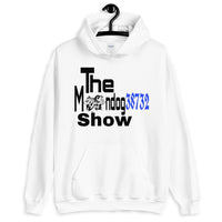 White Unisex Hoodie (Black and Blue Design)