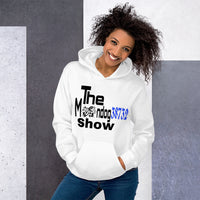 White Unisex Hoodie (Black and Blue Design)