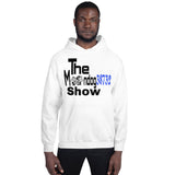 White Unisex Hoodie (Black and Blue Design)