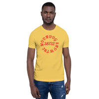 Yellow Short-Sleeve Unisex T-Shirt (Red Design)